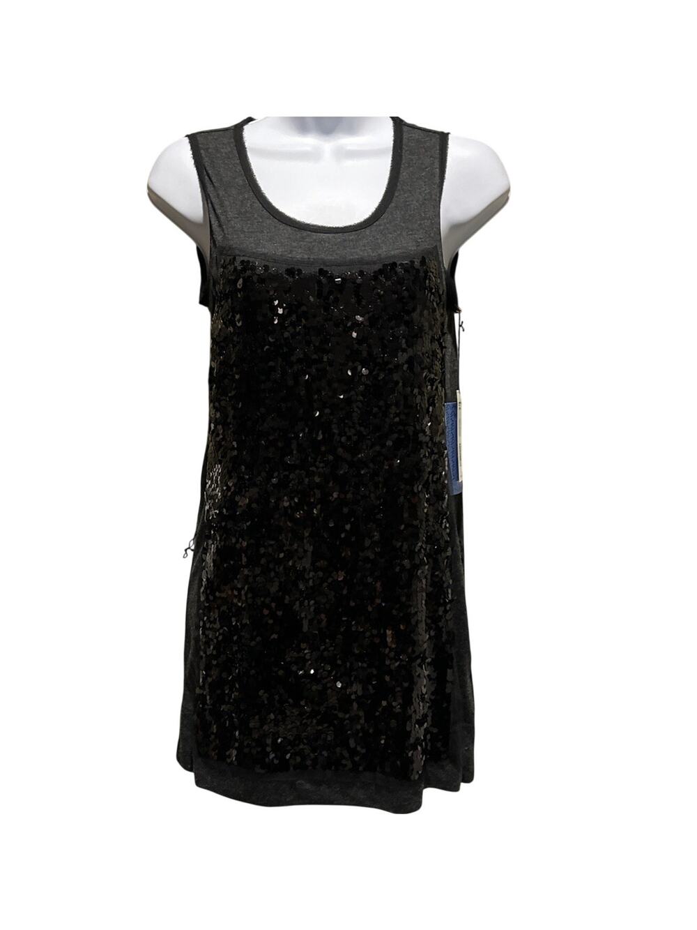 Simply Vera Wang Sequin Fringe Mini Dress NWT XS Dark Gray Party Tunic